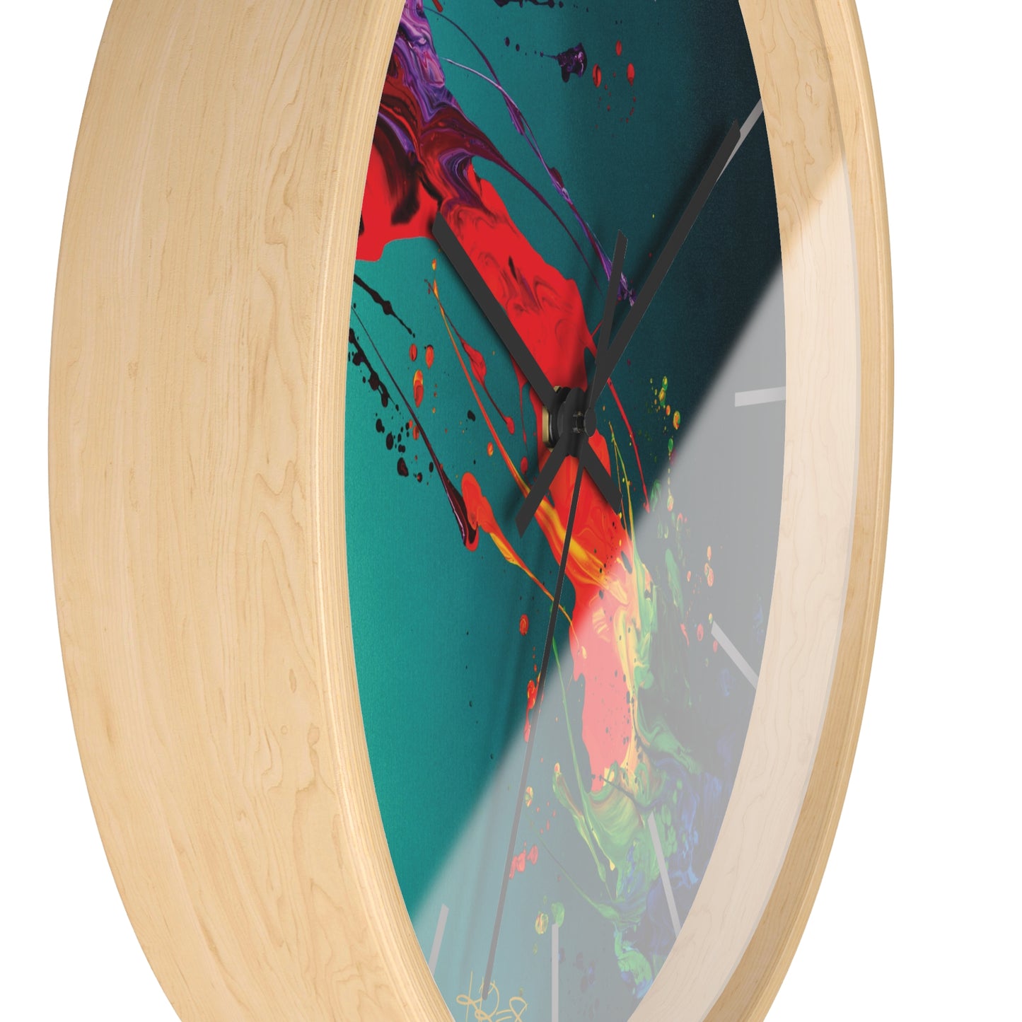 Teal Abstract Kre8 Wooden Frame Wall Clock