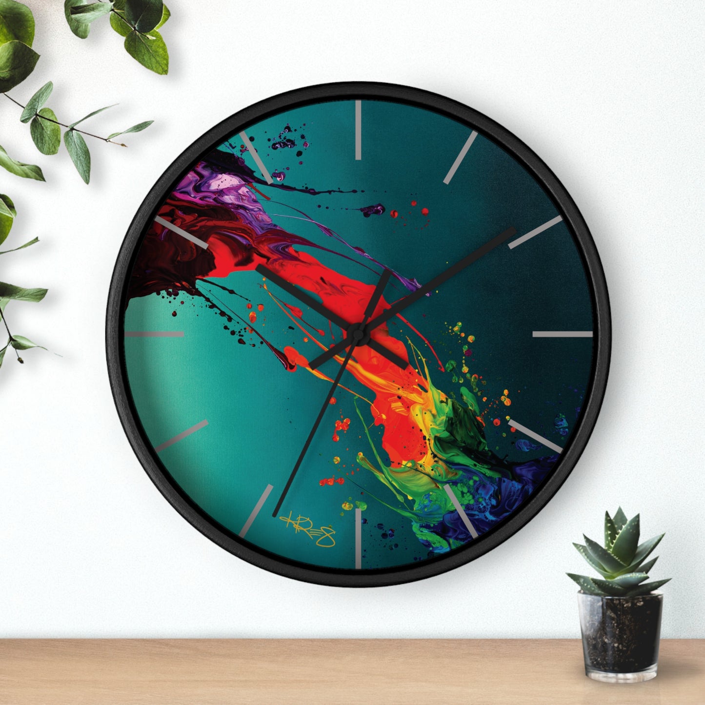 Teal Abstract Kre8 Wooden Frame Wall Clock