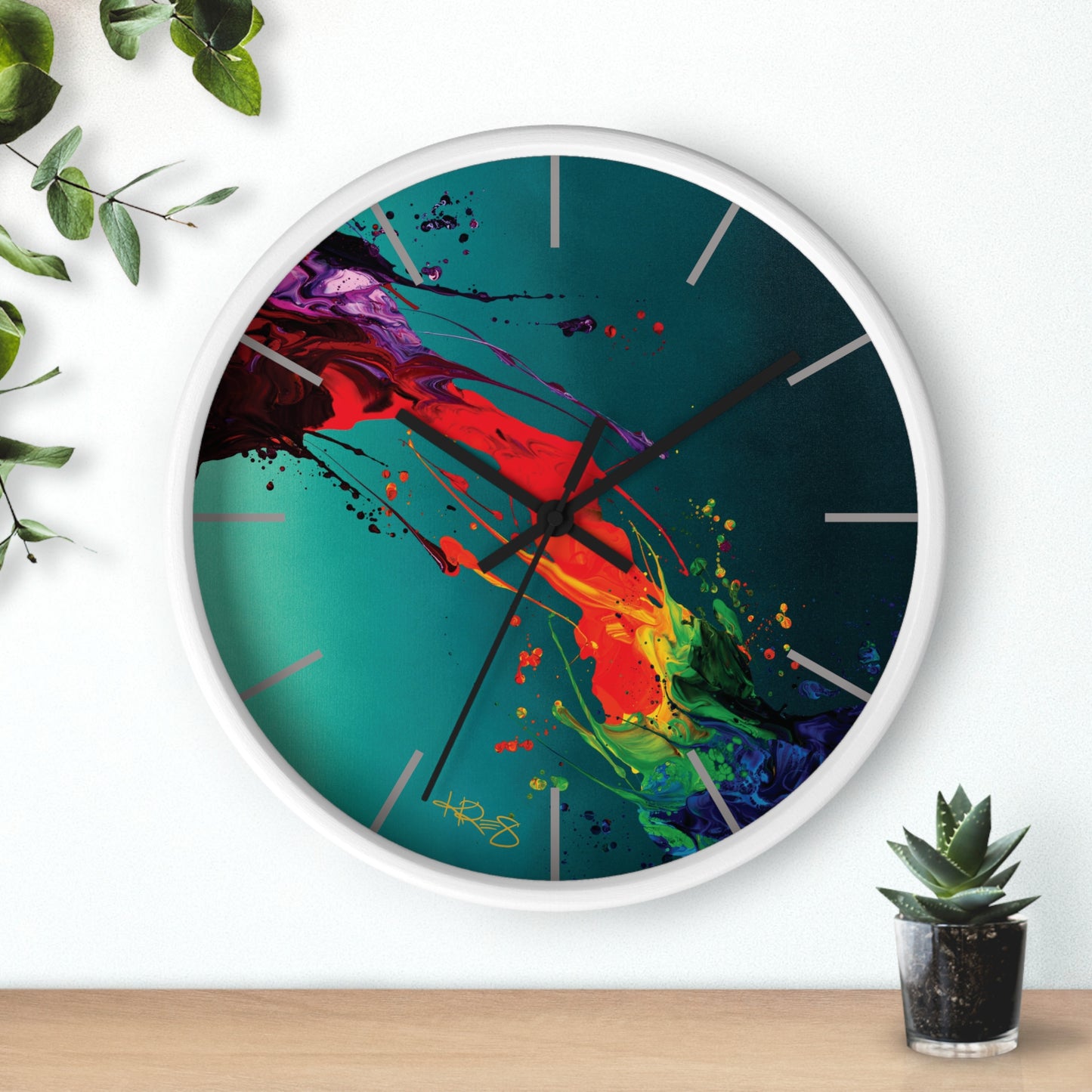 Teal Abstract Kre8 Wooden Frame Wall Clock