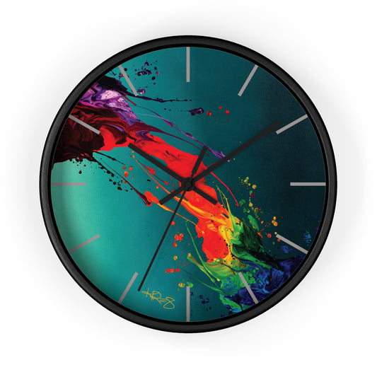 Teal Abstract Kre8 Wooden Frame Wall Clock