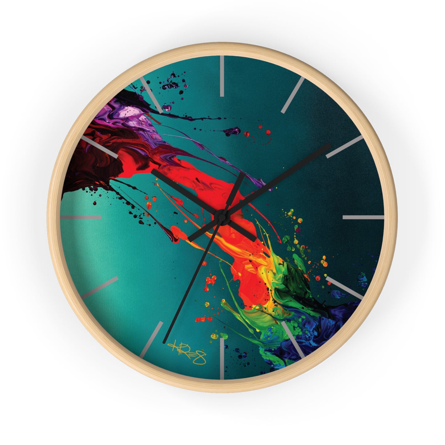 Teal Abstract Kre8 Wooden Frame Wall Clock