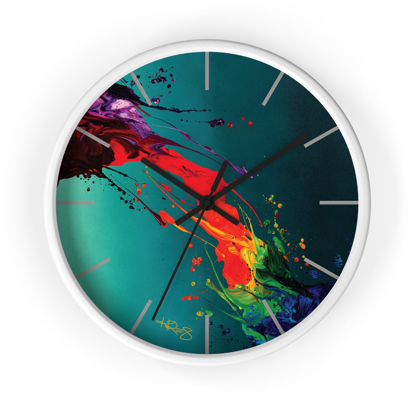 Teal Abstract Kre8 Wooden Frame Wall Clock