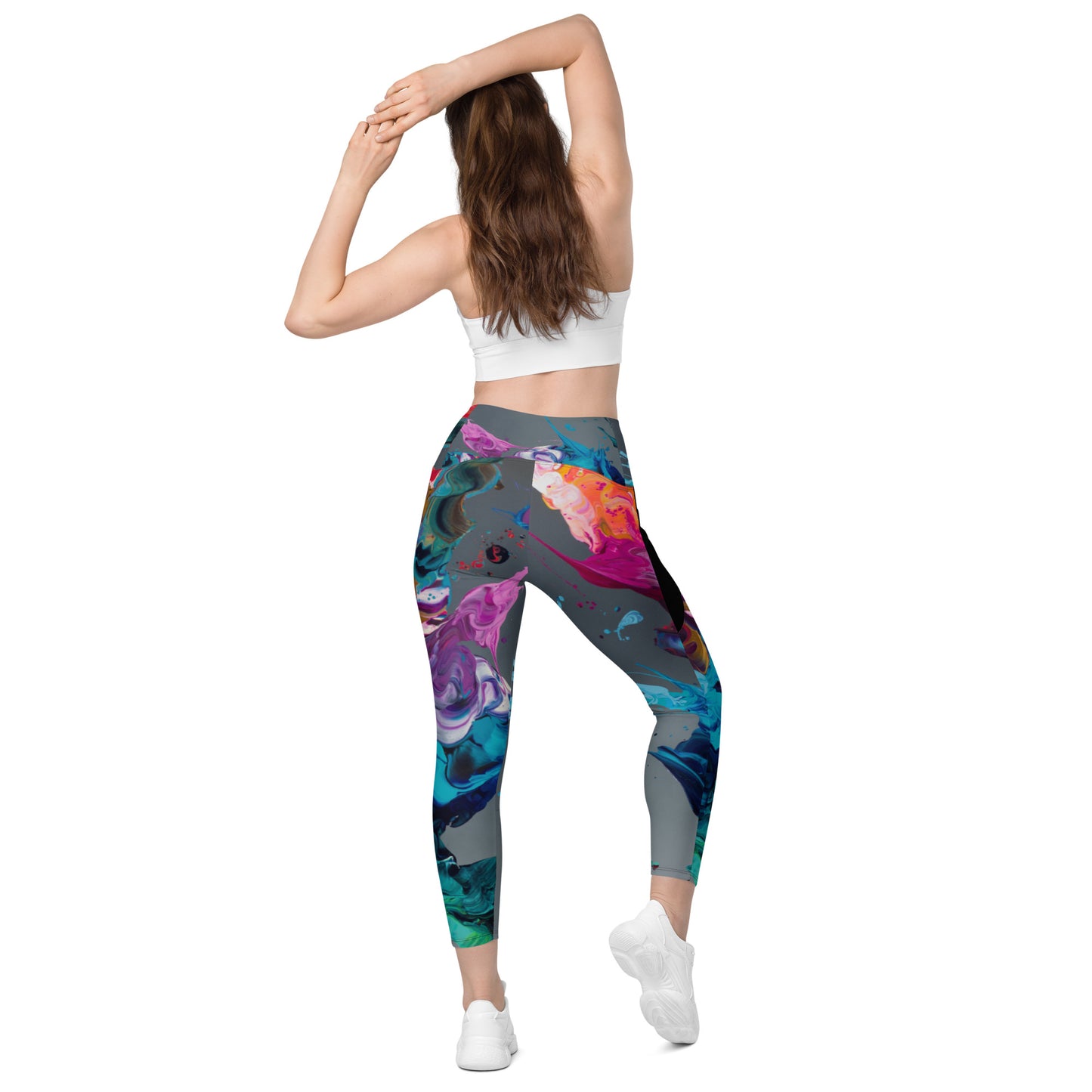 Kre8 Women's Abstract Crossover Leggings with Pockets