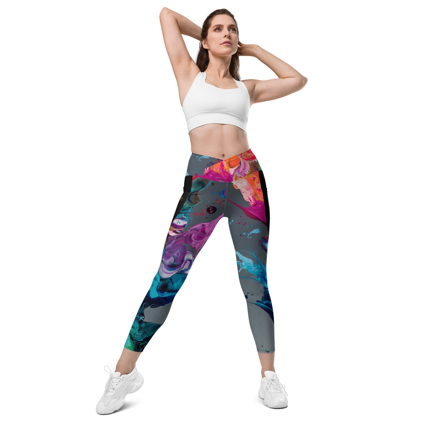 Kre8 Women's Abstract Crossover Leggings with Pockets