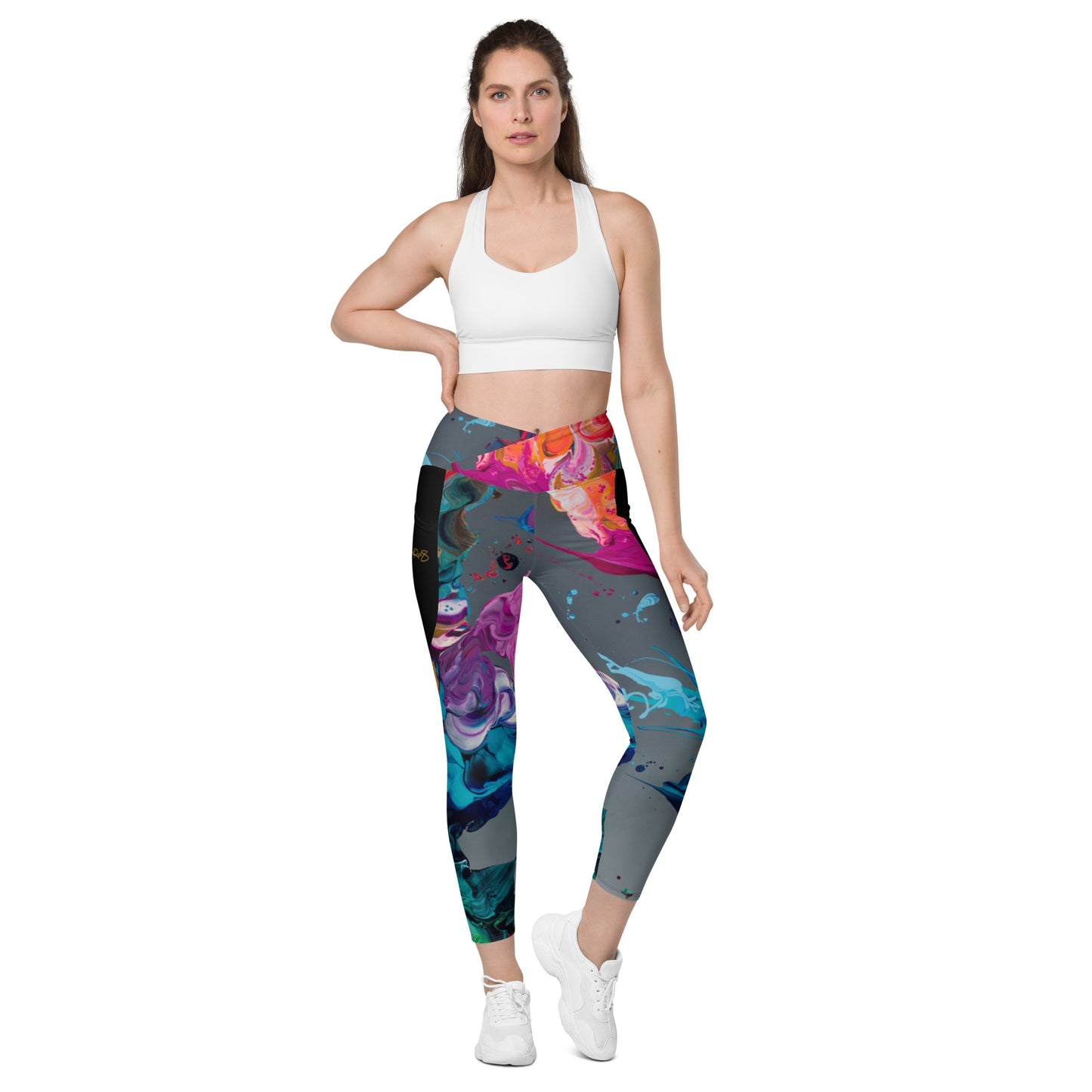 Kre8 Women's Abstract Crossover Leggings with Pockets