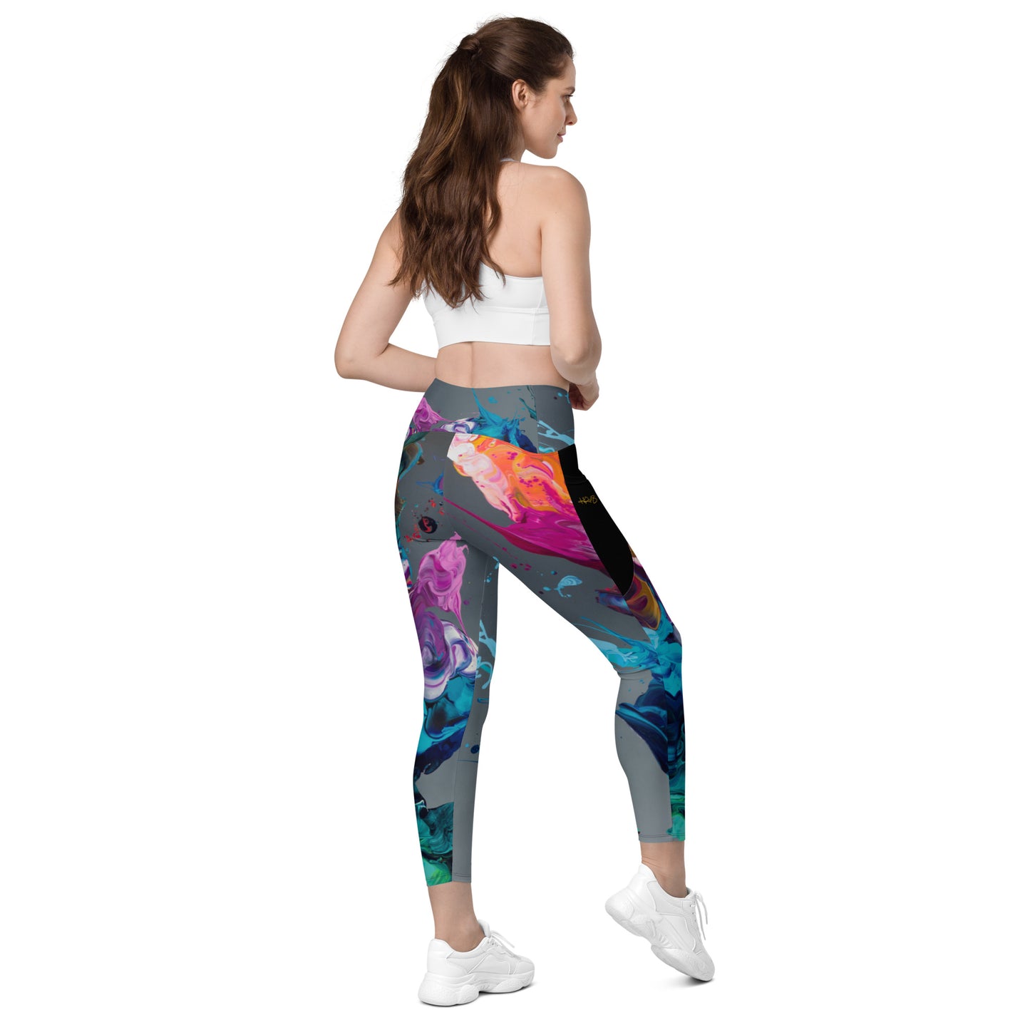 Kre8 Women's Abstract Crossover Leggings with Pockets