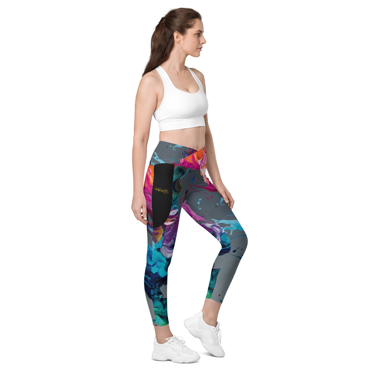 Kre8 Women's Abstract Crossover Leggings with Pockets